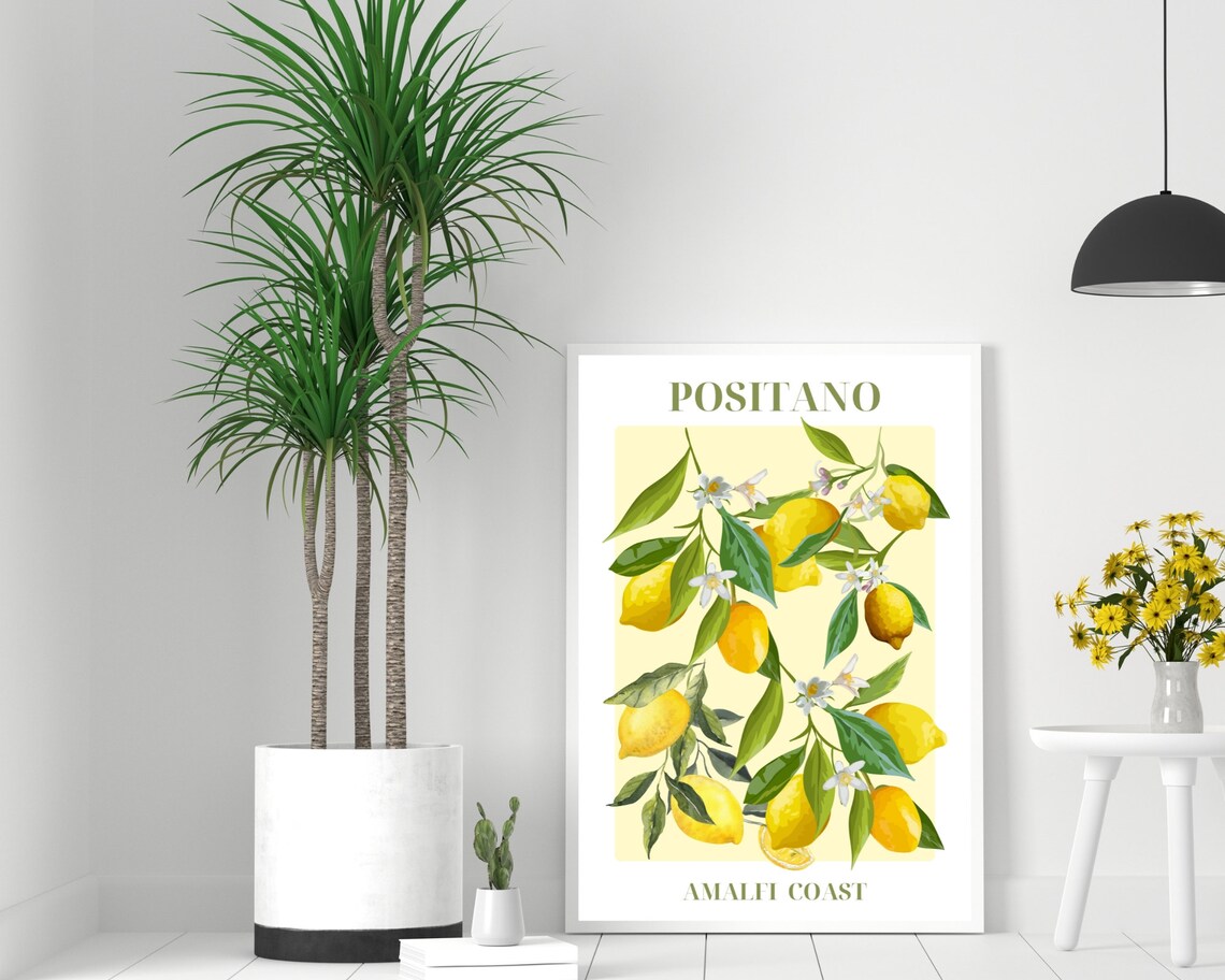 Positano Amalfi Coast Lemon Branch Italian Travel Botanical Poster - Image 3