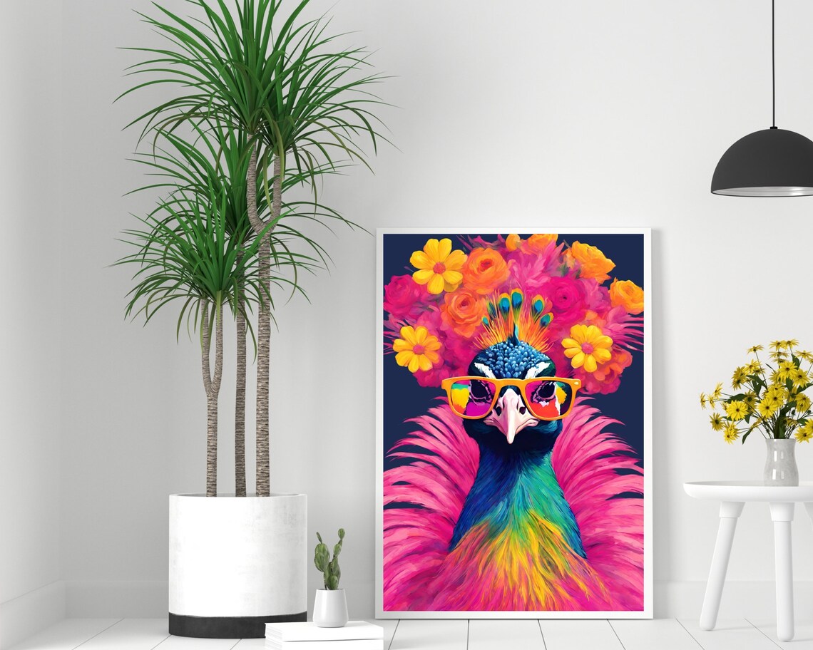 Colorful Peacock Portrait Art Print, Renaissance Style - Image 2