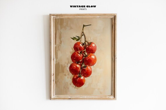 Vintage Cherry Tomatoes Impasto Painting Retro Kitchen Wall Decor Print