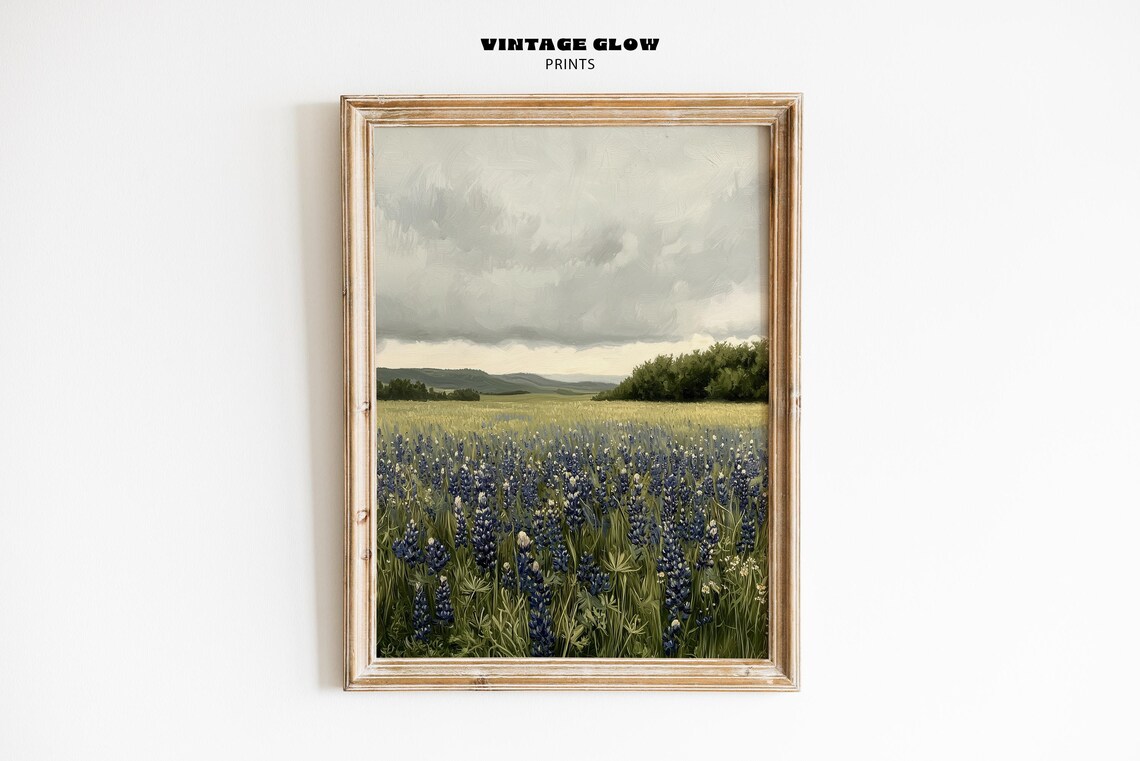 Bluebonnet Wildflower Meadow Vintage Landscape Painting Poster