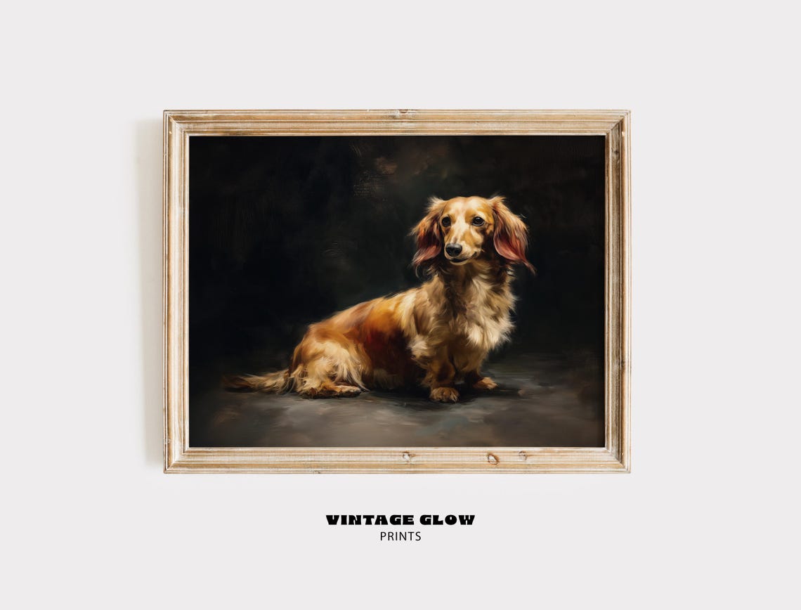 Longhaired Dachshund Portrait Vintage Oil Painting Dog Poster