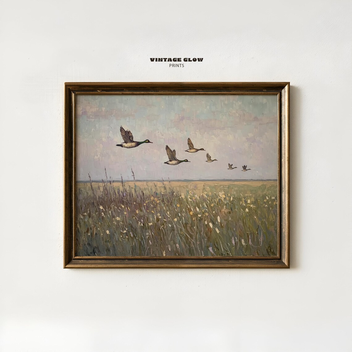 Flying Ducks Vintage Countryside Oil Painting Wildlife Poster