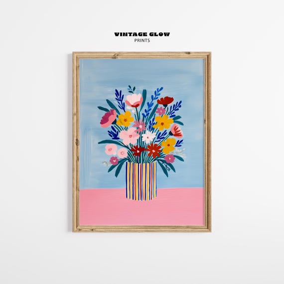 Colorful Floral Vase Print, Modern Abstract Botanical Art