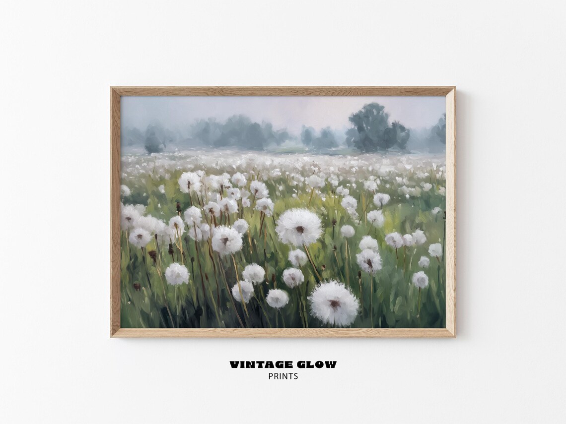 Dandelion Seed Head Field Soft Neutral Vintage Botanical Meadow Poster