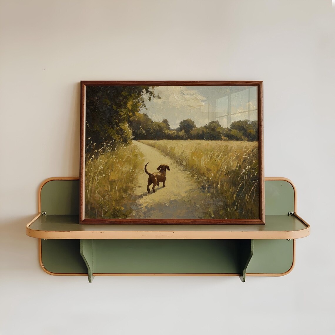 Dachshund Countryside Vintage Landscape Art Print