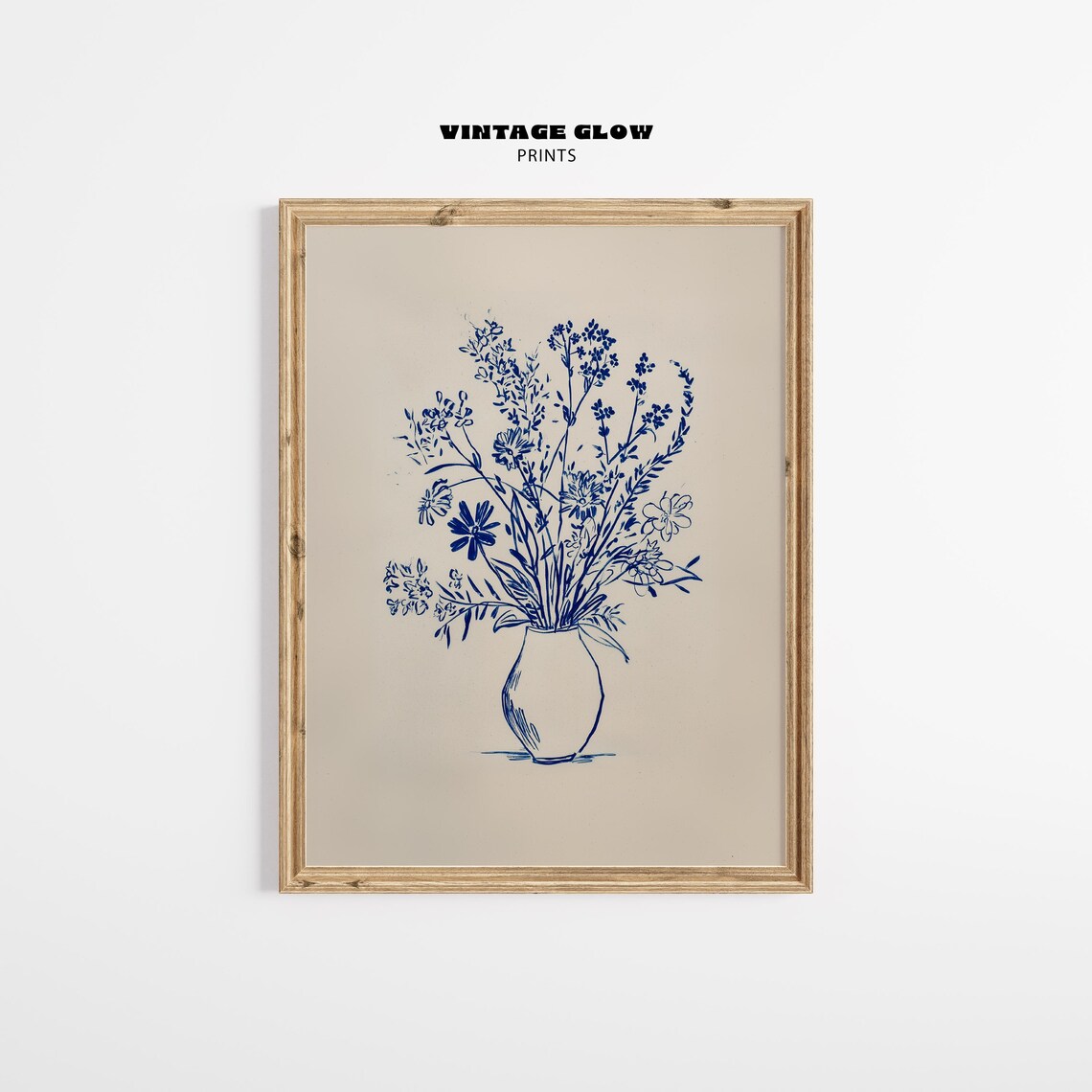 Blue Floral Still Life Art Print, Boho Botanical
