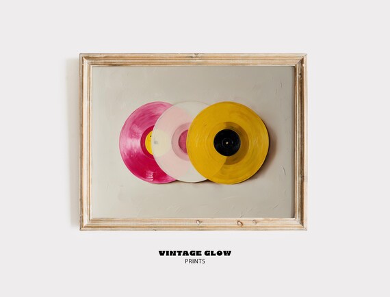 Retro Vinyl Records Pink Yellow Colorful Music Room Decor Art Poster