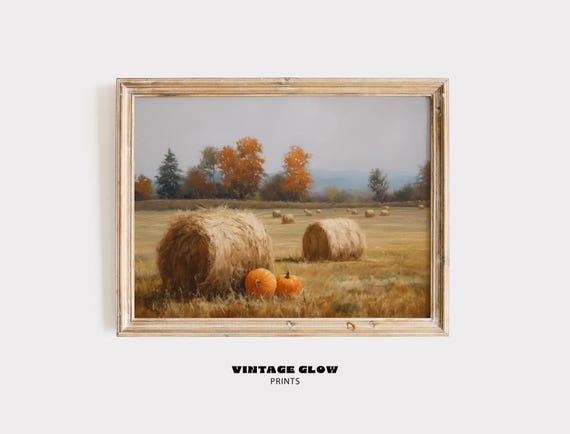 Autumn Farm Hay Bales Pumpkins Fall Harvest Countryside Poster