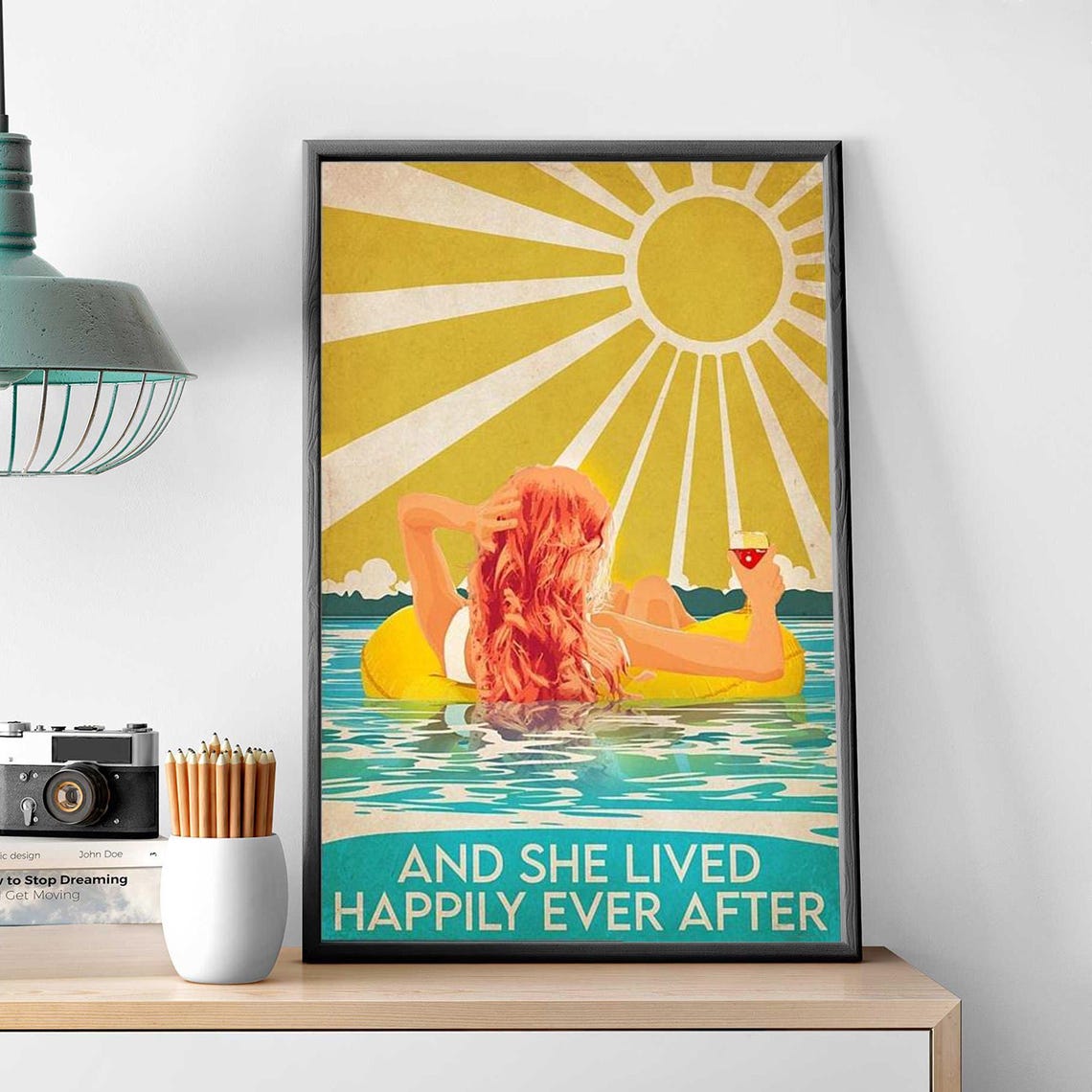 Swimming Girl Art Print And She Lived Happily Ever After Poster Vintage Swimming Girl Wall Art Swimming Wall Decor Swimming Pool Girl - Image 3