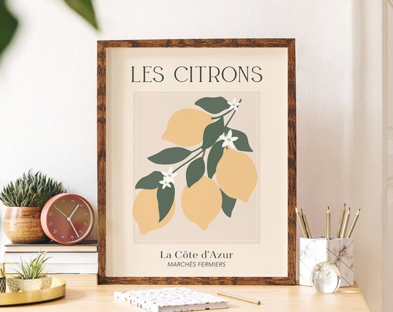 Lemon Print Art Lemon Fruit Market Botanical Wall Art Lemons Kitchen Art Print Cute Trendy Wall Art