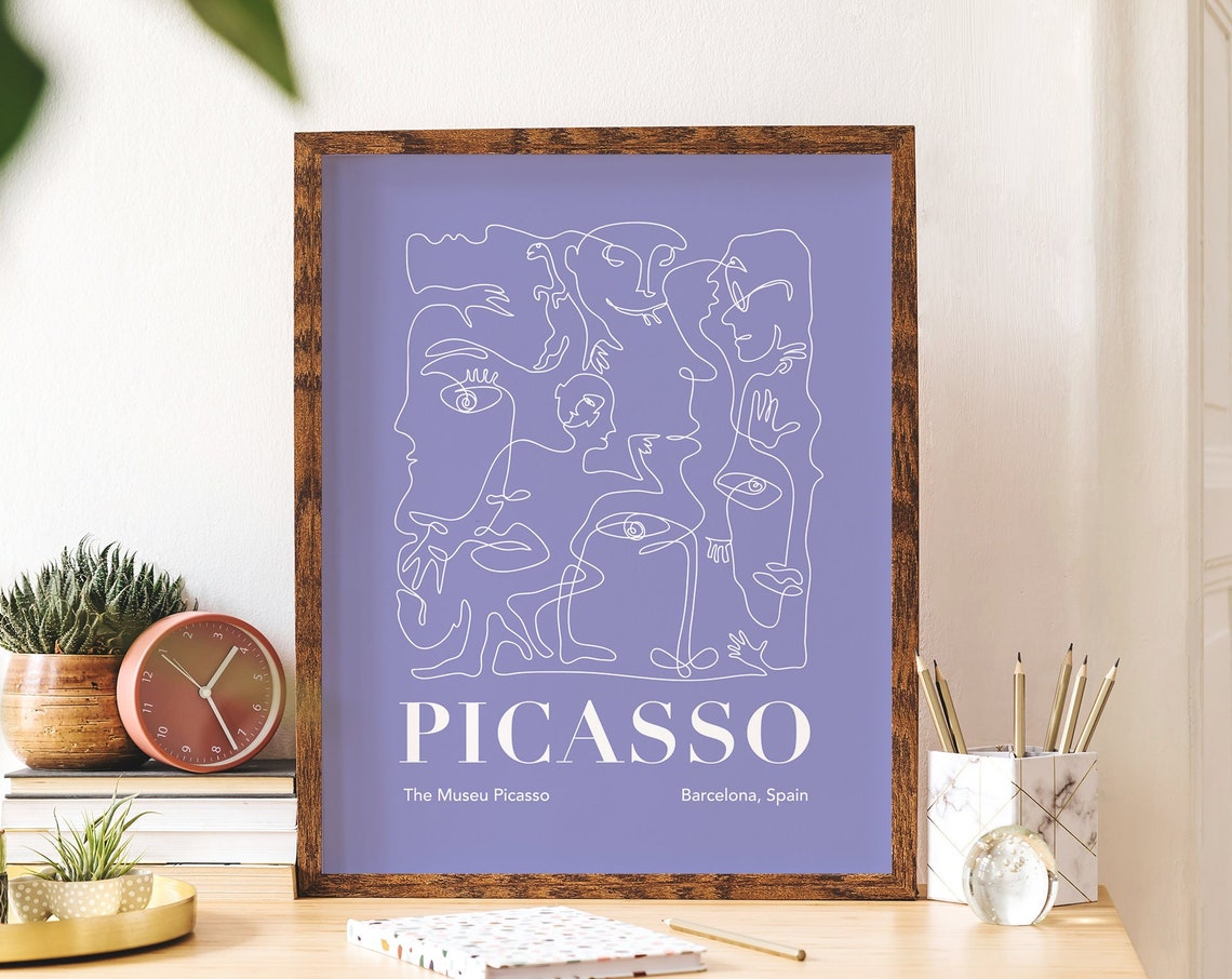 Picasso Abstract Line Art Faces Lavender Purple Exhibition Poster