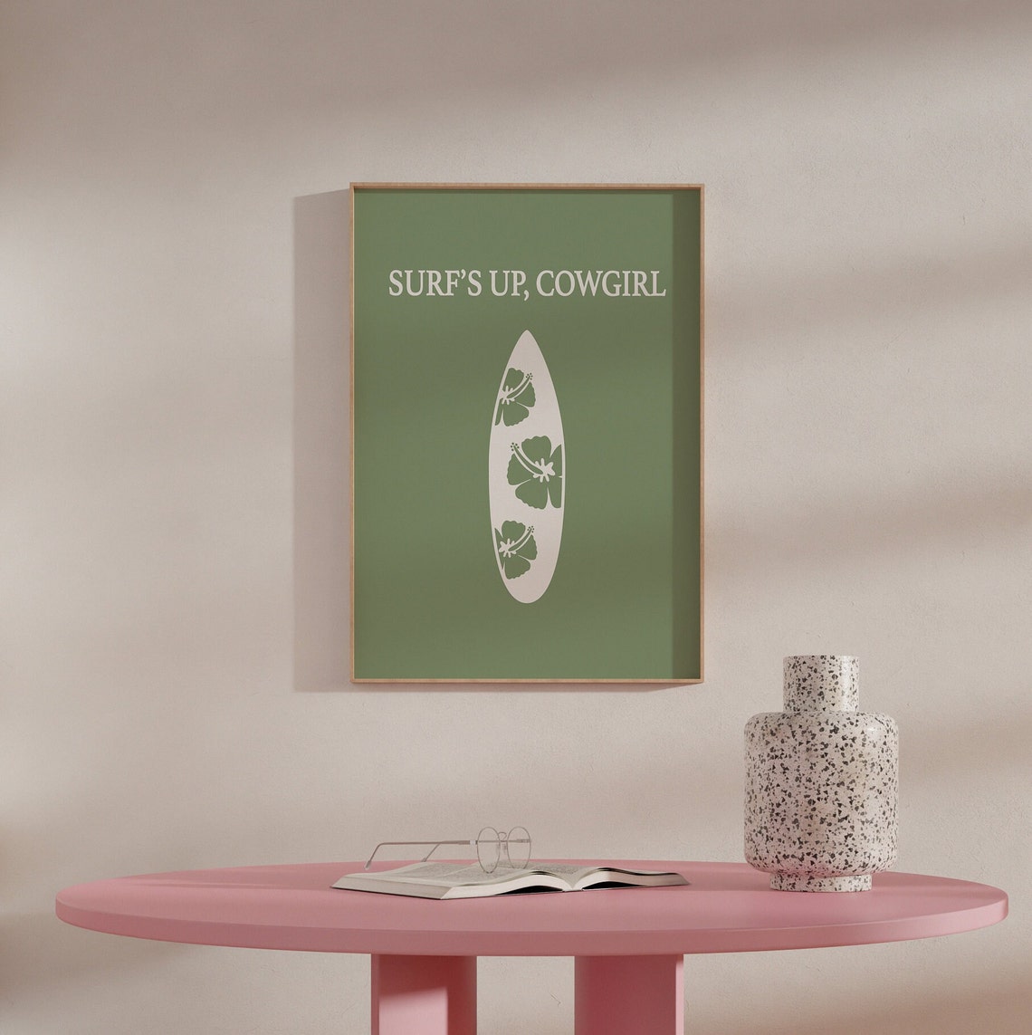 Surfs Up Cowgirl Coastal Beach Cowgirl Decor Western Wall Art Green Poster Print Cowgirl Coastal Aesthetic Wall Art - Image 3