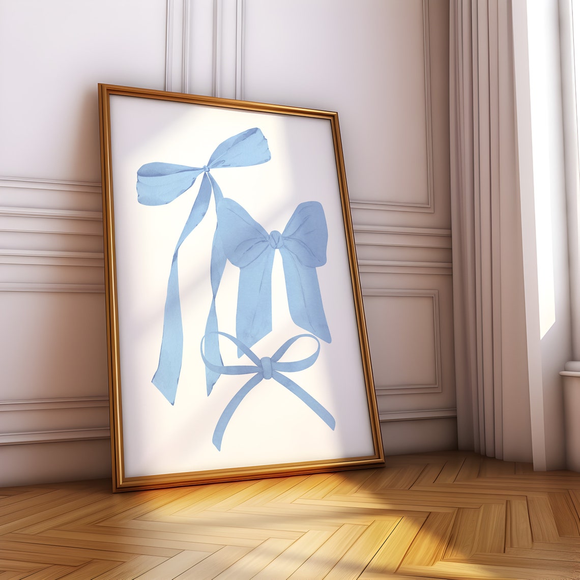 Blue Watercolor Bow Trio Balletcore Aesthetic Room Decor Poster - Image 4
