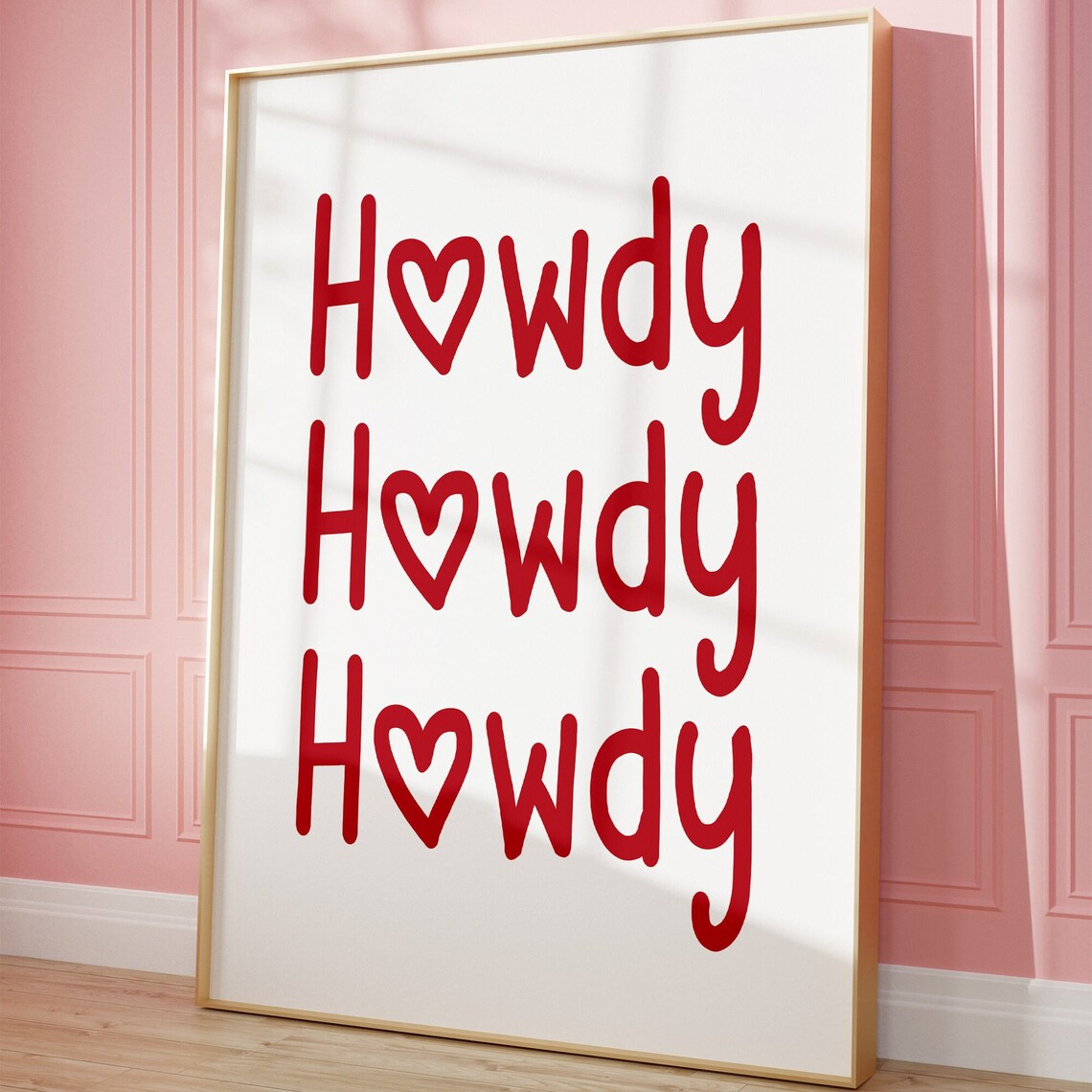 Howdy With Heart Triple Repeat Red Western Typography Poster - Image 2