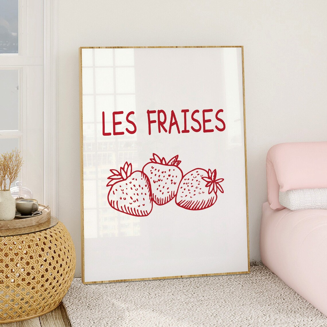 Les Fraises Red Strawberry Line Art French Kitchen Market Poster - Image 5