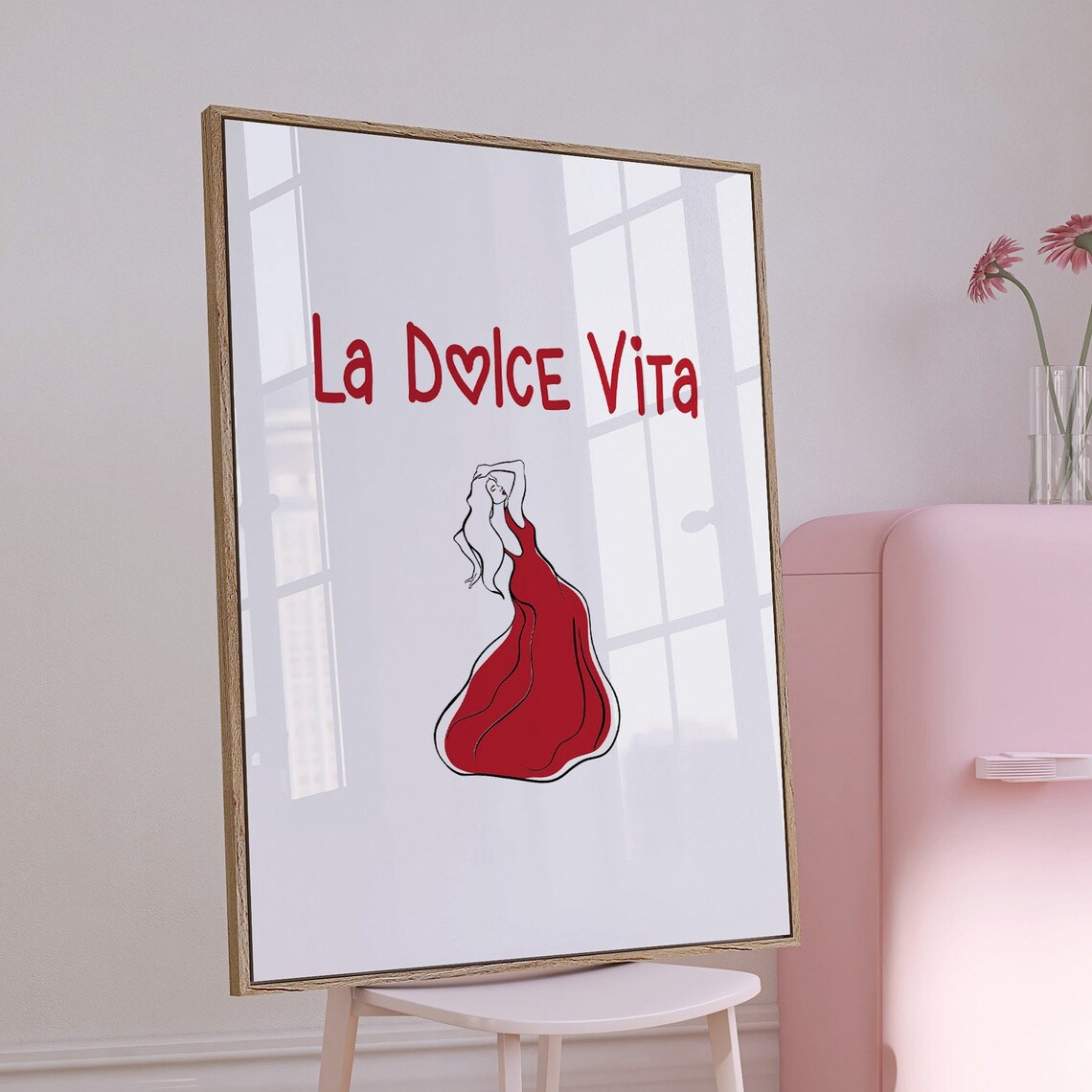 La Dolce Vita Red Script Italian Woman Fashion Line Art Poster - Image 2