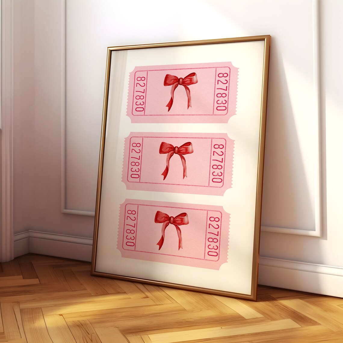 Pink Raffle Tickets With Red Bows Coquette Room Decor Poster - Image 3