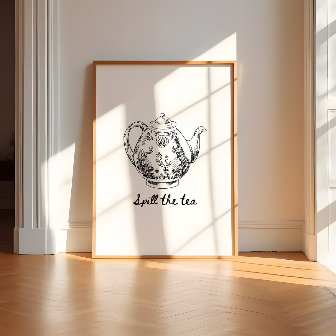 Spill The Tea Vintage Floral Teapot Sketch Funny Kitchen Poster - Image 3