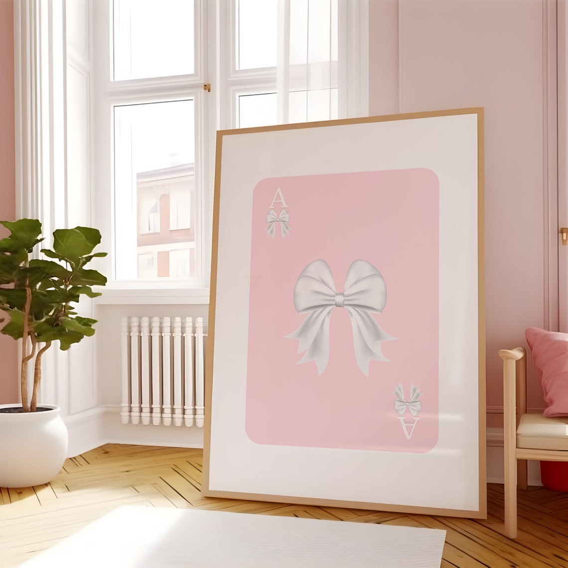 Pink Ace Playing Card Big White Bow Coquette Girly Decor Poster - Image 5