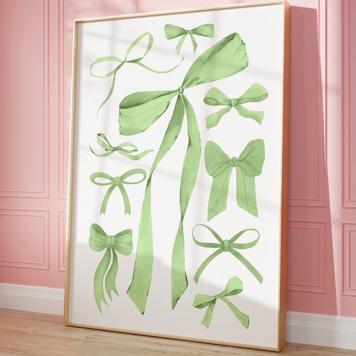 Green Bows Watercolor Balletcore Coquette Aesthetic Girls Room Poster - Image 3
