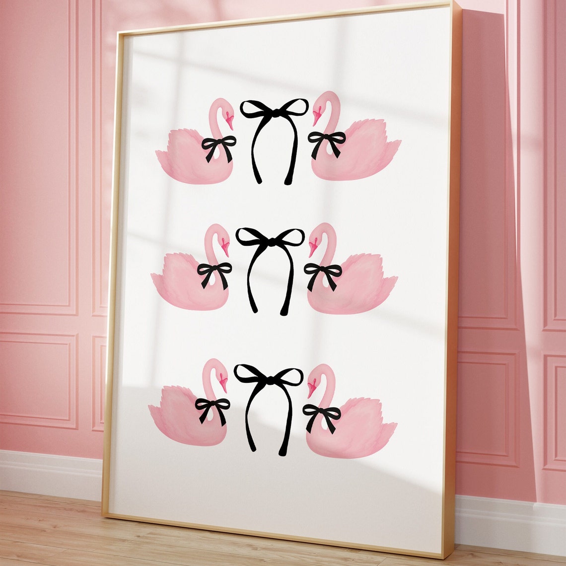 Pink Swans With Black Bows Balletcore Trio Illustration Poster - Image 4