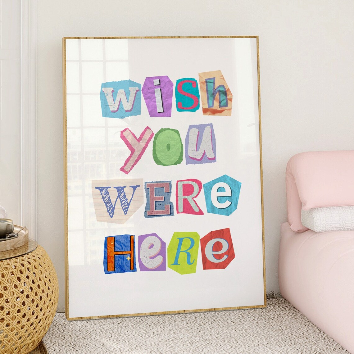 Wish You Were Here Colorful Paper Cutout Letters Preppy Poster - Image 3
