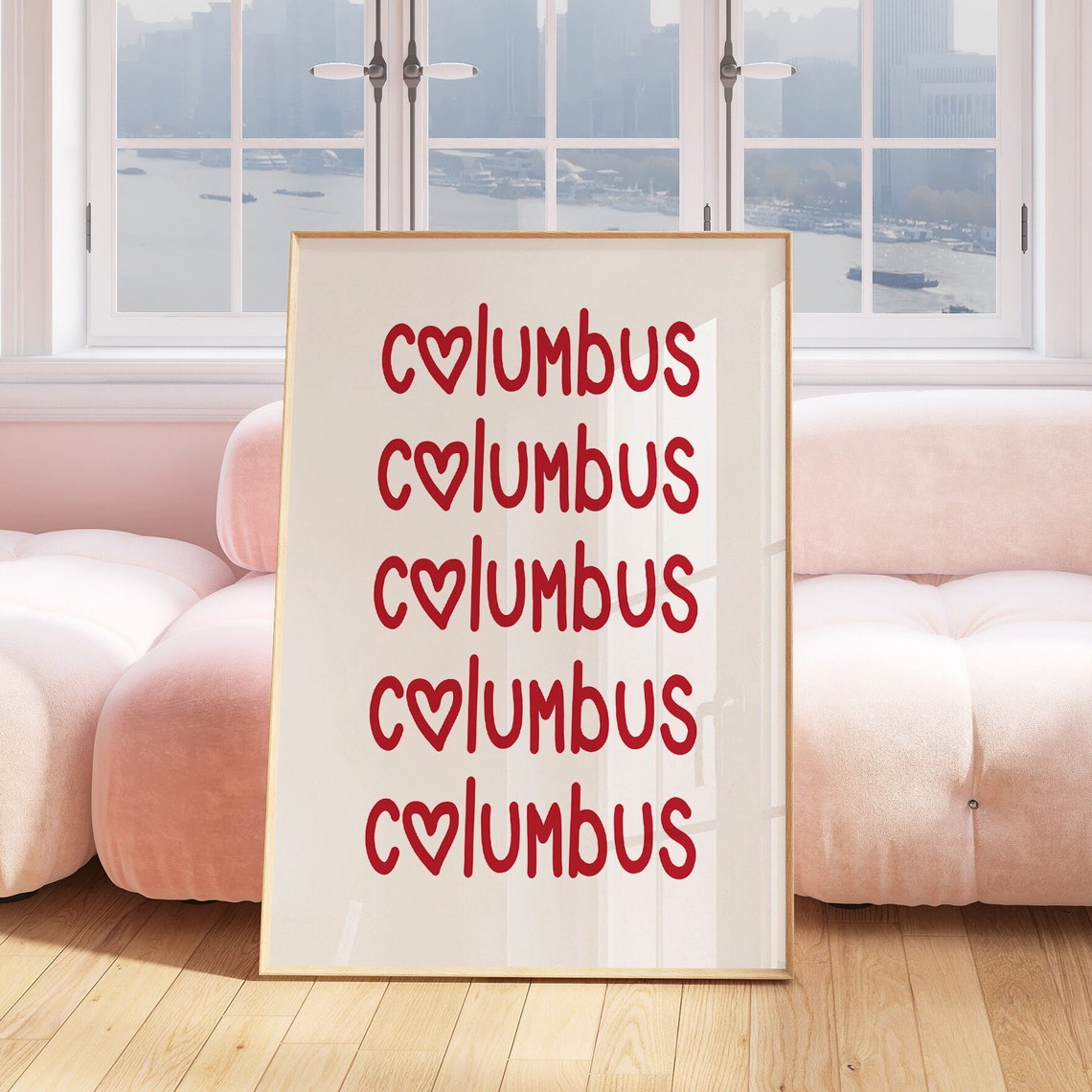 Columbus Ohio Red Heart Lettering Repeated City Typography Poster - Image 4