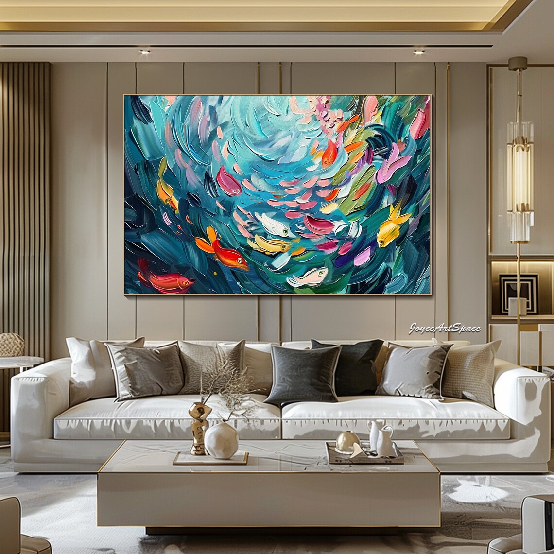 Abstract Fish Oil Painting, Boho Ocean Wall Art Print - Image 2