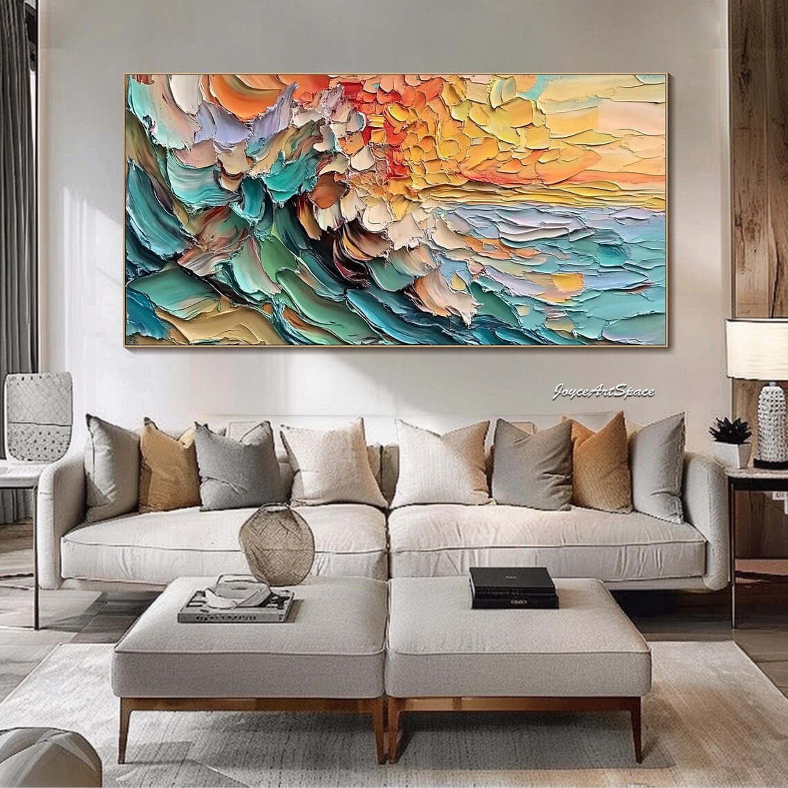 Abstract Ocean Beach Sunset, Oil Painting Wall Art - Image 5