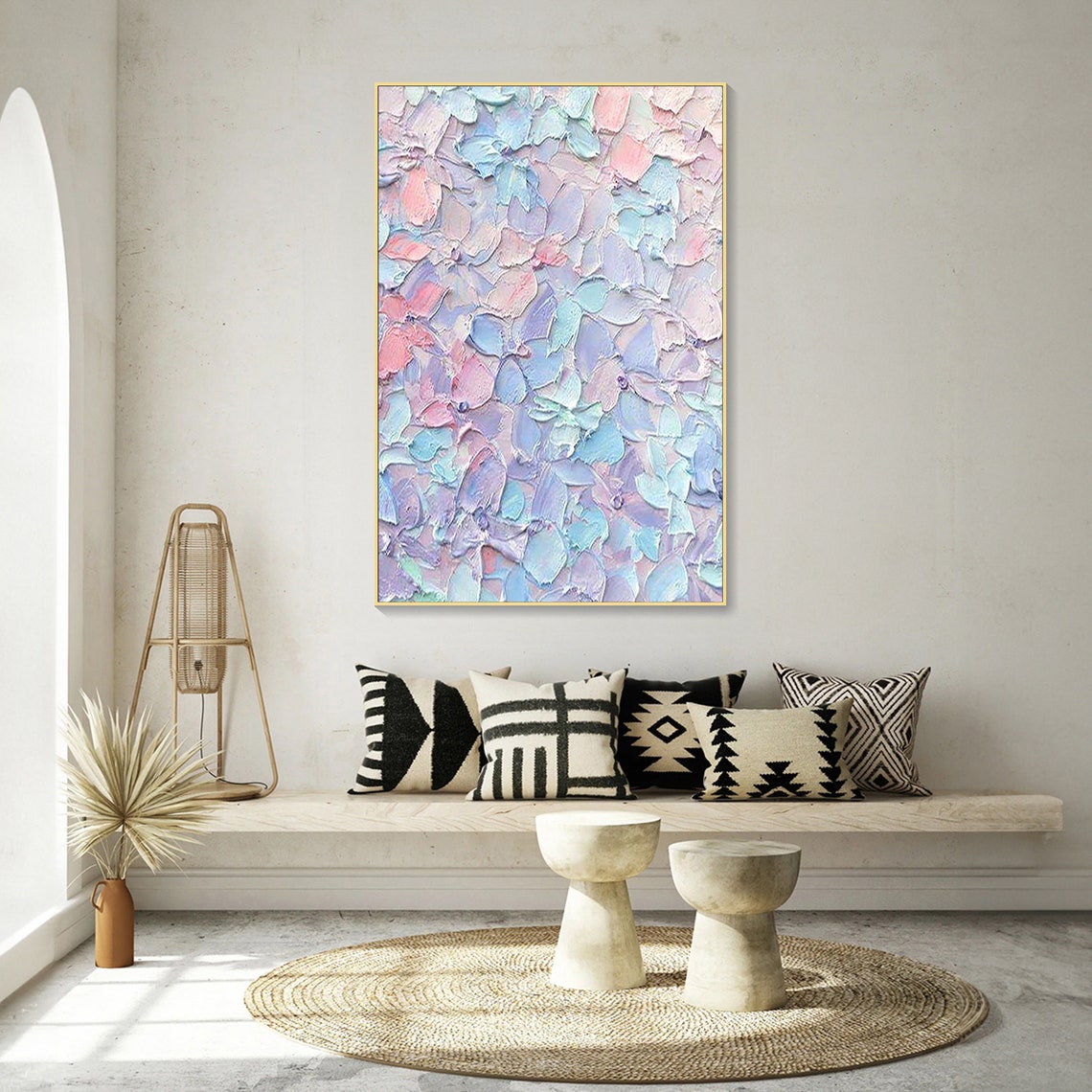 Pastel Petals Lavender Pink Blue Abstract 3D Impasto Wall Art - Image 5