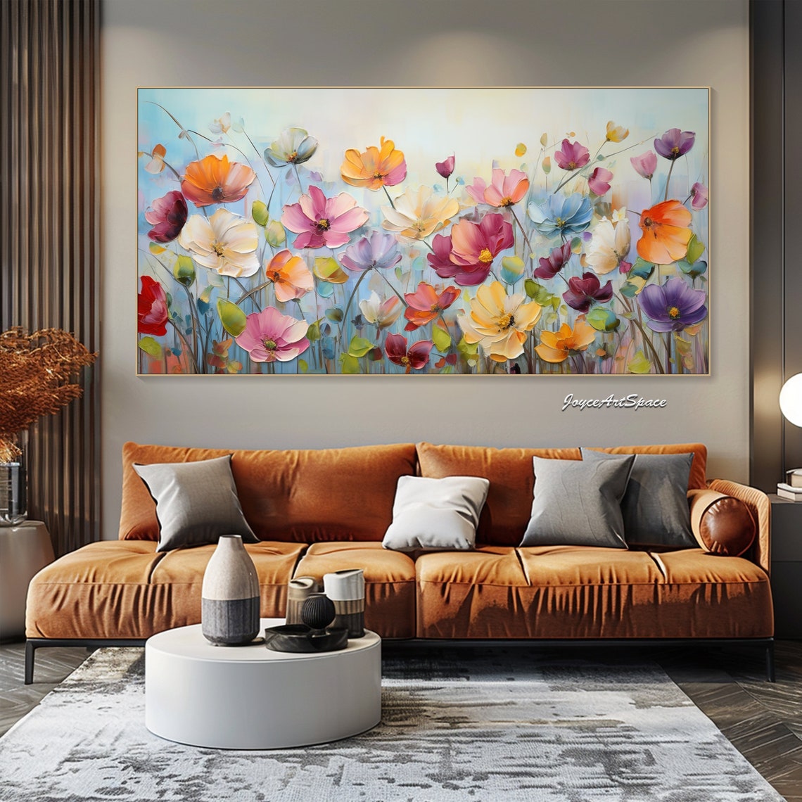Colorful Spring Cosmos Flowers Pastel Blooms 3D Impasto Wall Art - Image 5