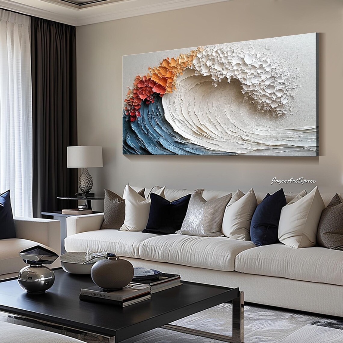 Abstract Ocean Waves Oil Painting, Modern Art Print - Image 2