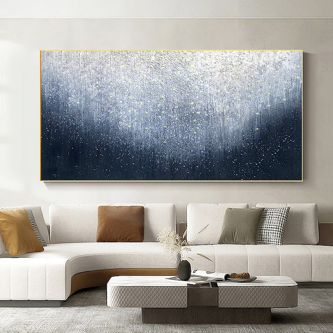 Midnight Blue Starry Night Sky Textured Minimalist Abstract Art Poster - Image 2