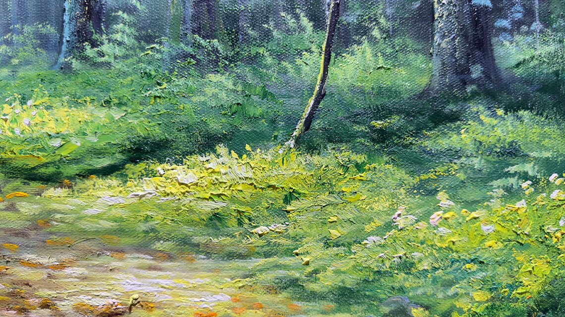 Green Forest Oil Painting, Textured Wall Art Print - Image 5