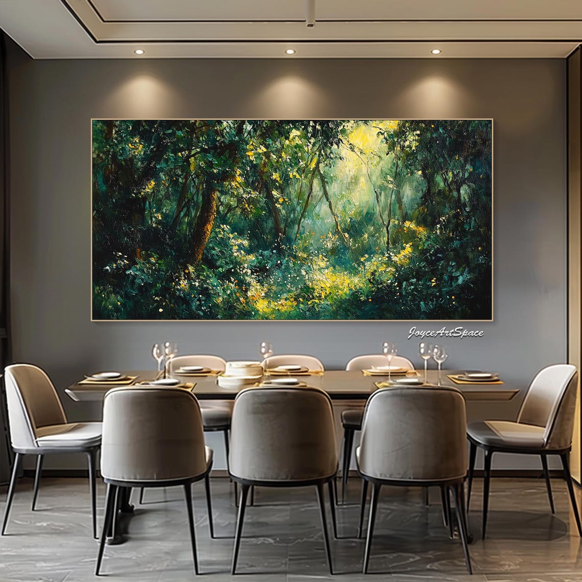 Green Forest Sunbeam Textured 3D Landscape Oil Painting Poster - Image 2