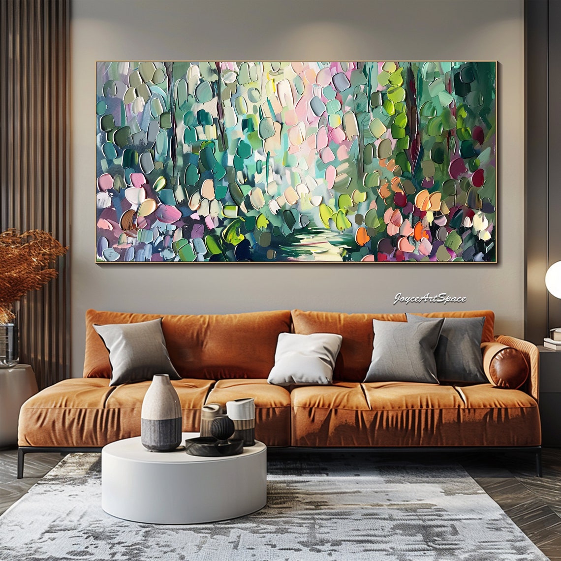 Abstract Forest Foliage Mosaic Green Pink 3D Textured Wall Art - Image 2