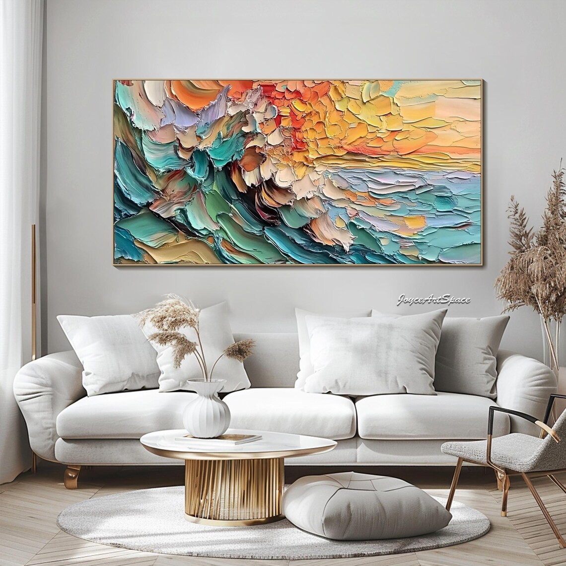 Abstract Ocean Beach Sunset, Oil Painting Wall Art - Image 3