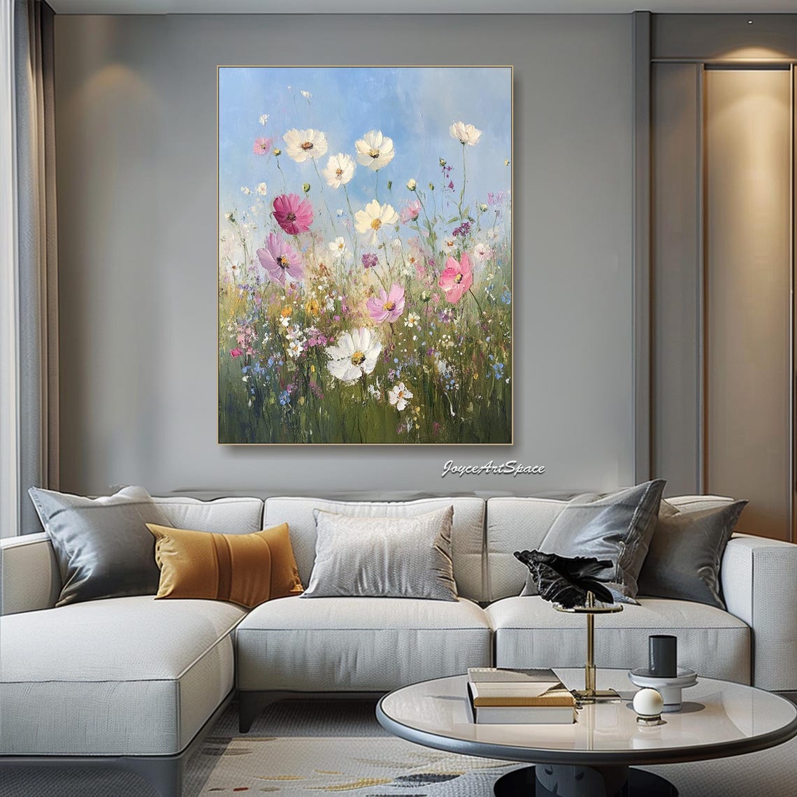 Abstract Flower Oil Painting On Original Botanical Painting Large Blue Wall Art Floral Wall Art Living Room Wall Art Acrylic Painting - Image 4