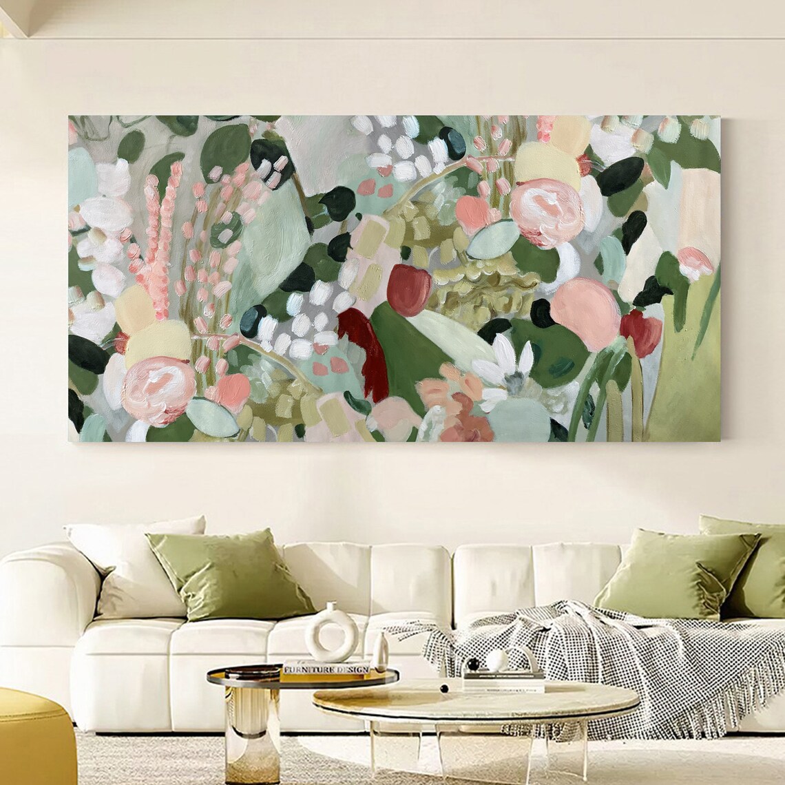 Abstract Jungle Green Flower Oil Painting Art Print - Image 2