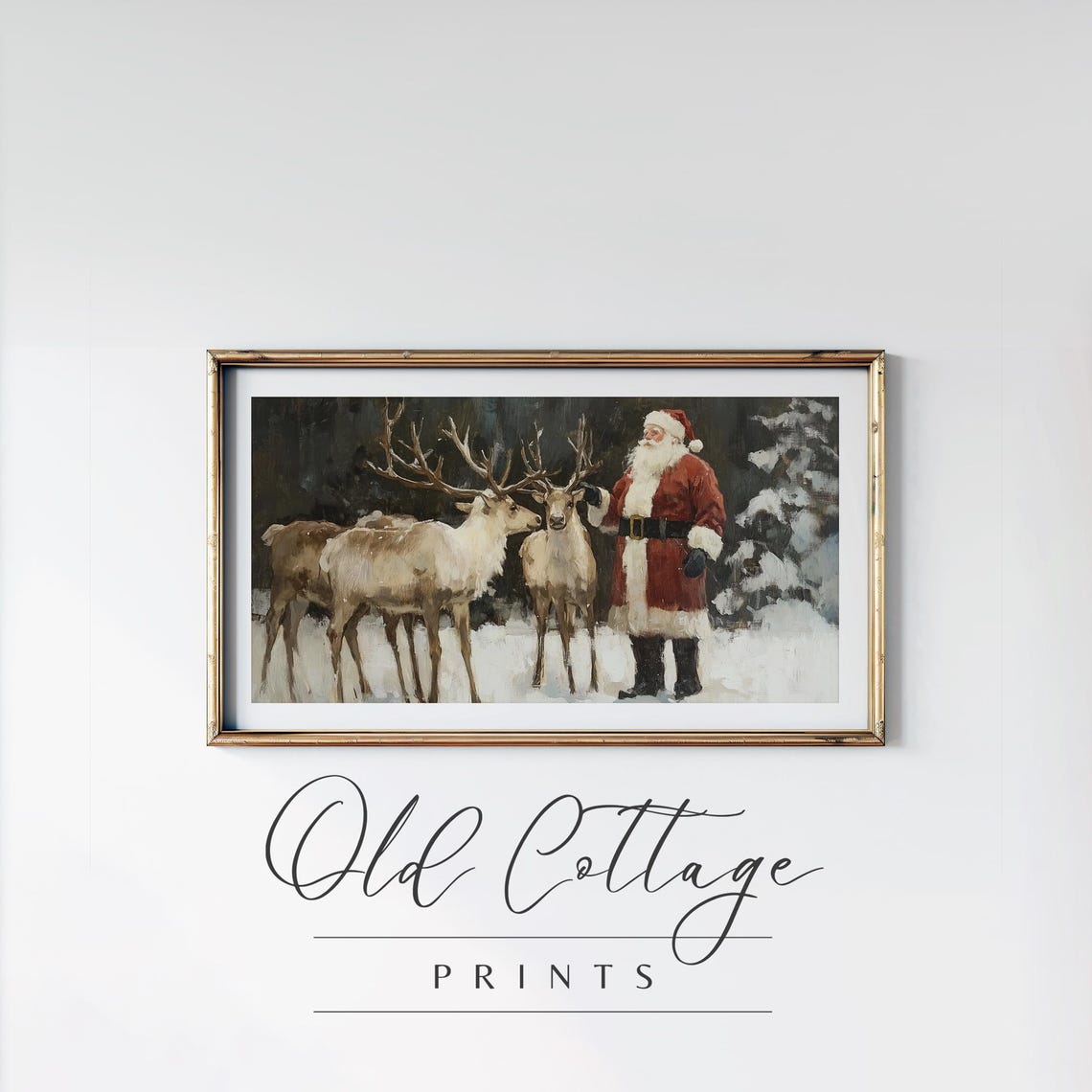 Jolly Santa Frame Tv Art Snowy Woods Art For Frame Tv Festive Reindeer Art Winter Vintage Art Frame Tv Holiday Vintage Santa Art - Image 3
