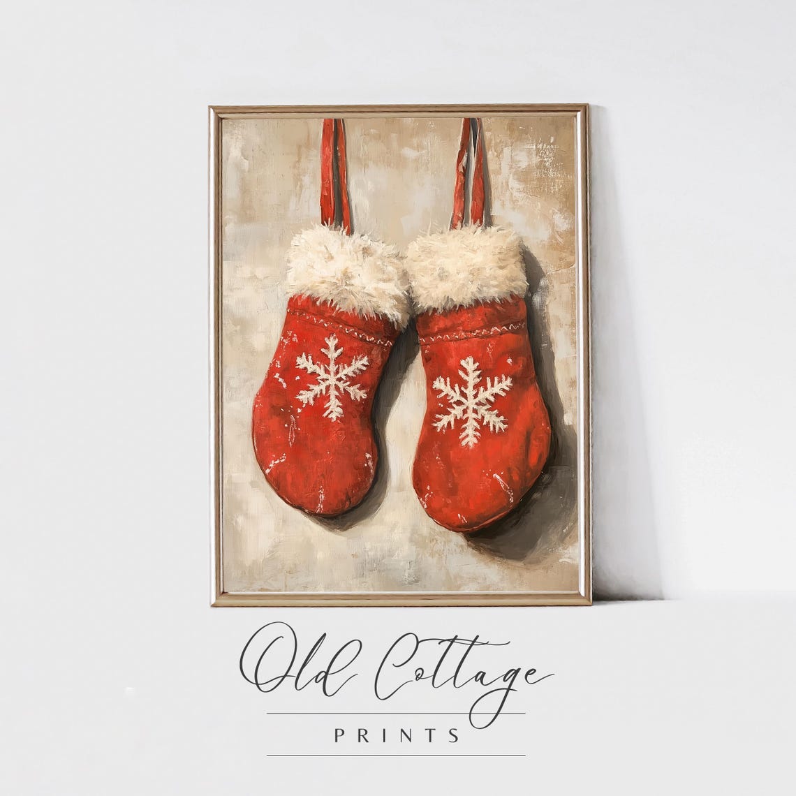 Red Knit Mittens With White Snowflake Pattern Winter Holiday Poster