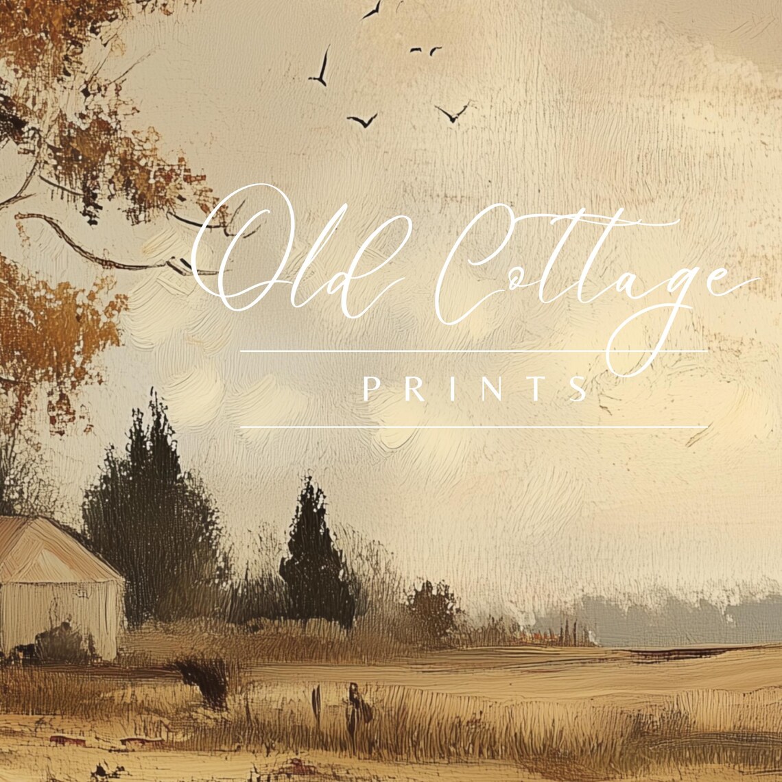 White Farmhouse Among Golden Trees Vintage Autumn Painting Print - Image 2