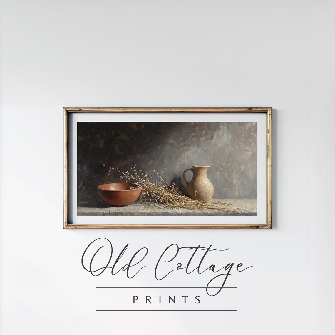 Moody Ceramic Still Life Clay Bowl and Pitcher Farmhouse Poster - Image 2