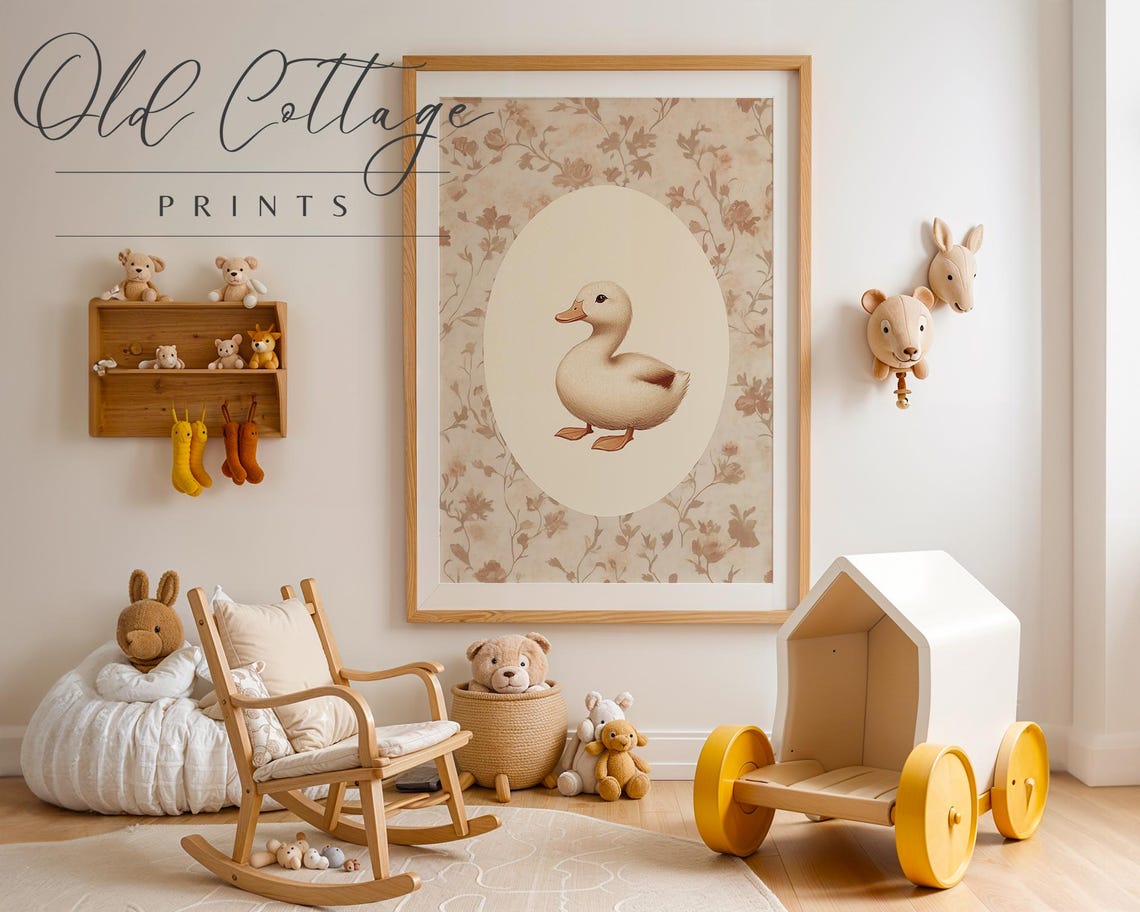 Cute Duckling In An Oval Floral Frame For Baby Nursery Room Poster - Image 2