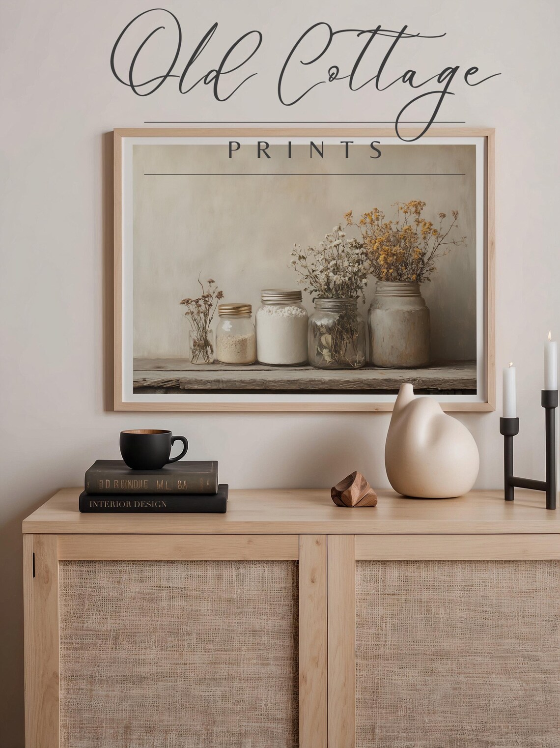 Glass Jars with Dried Flowers Rustic Wooden Shelf Cottage Poster - Image 3