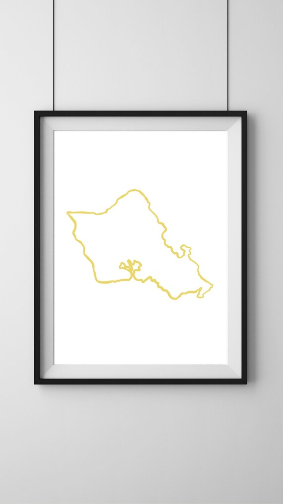 Oahu Hawaii Minimalist Map Outline Gold Line Art Travel Island Decor Poster