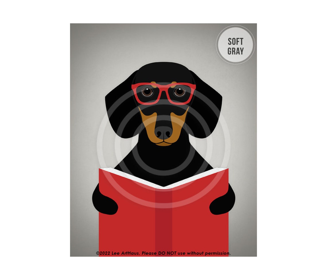 Dachshund Reading Red Book Glasses Nerdy Funny Bookworm Dog Poster - Image 3