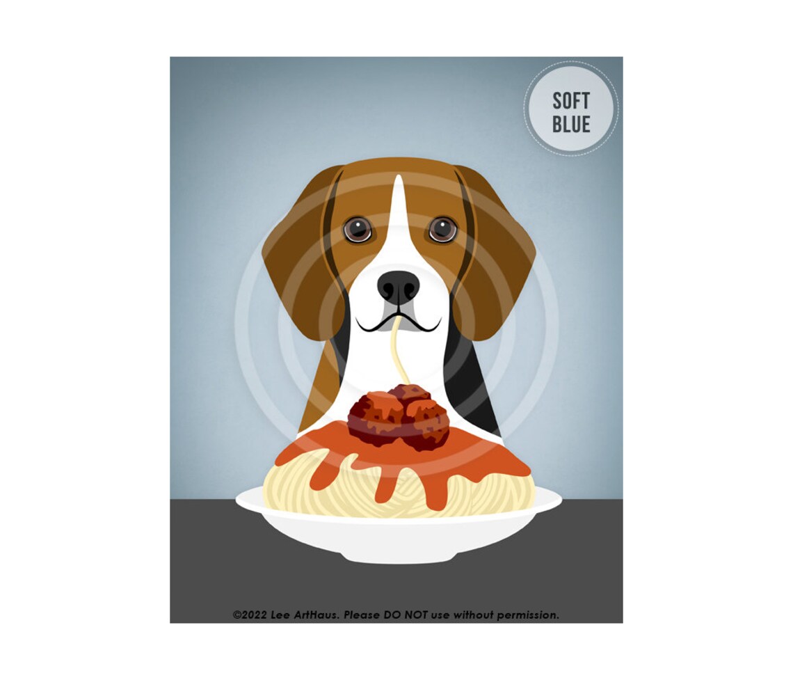 Beagle Eating Spaghetti And Meatballs Cute Funny Dog Food Art Poster - Image 3