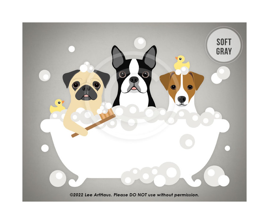 Pug Boston Terrier And Jack Russell Trio Bubble Bath Dog Poster - Image 3