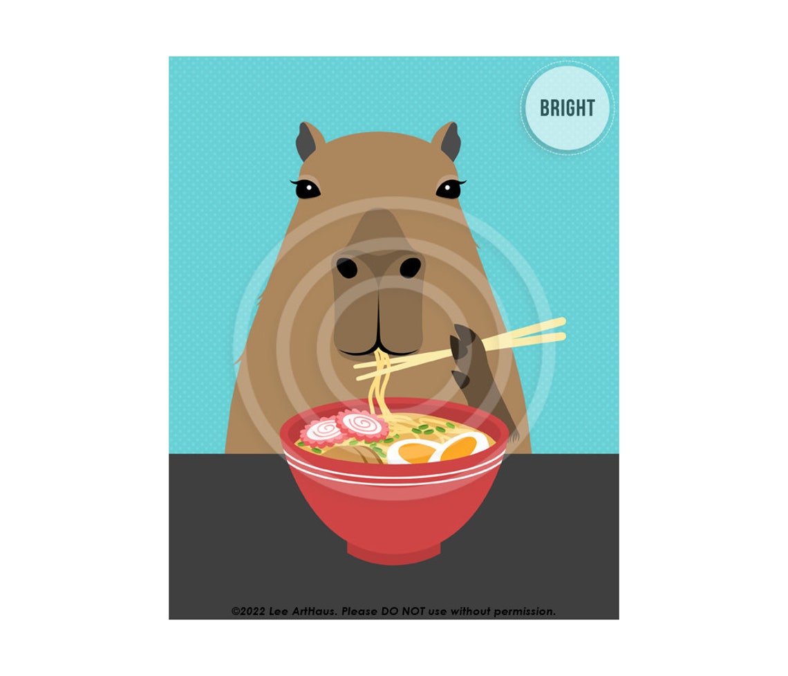 52jp Ramen Noodle Art Prints Capybara Eating Bowl Of Ramen Wall Art Ramen Lover Gifts Foodie Wall Art Ramen Decor Funny Animal Art